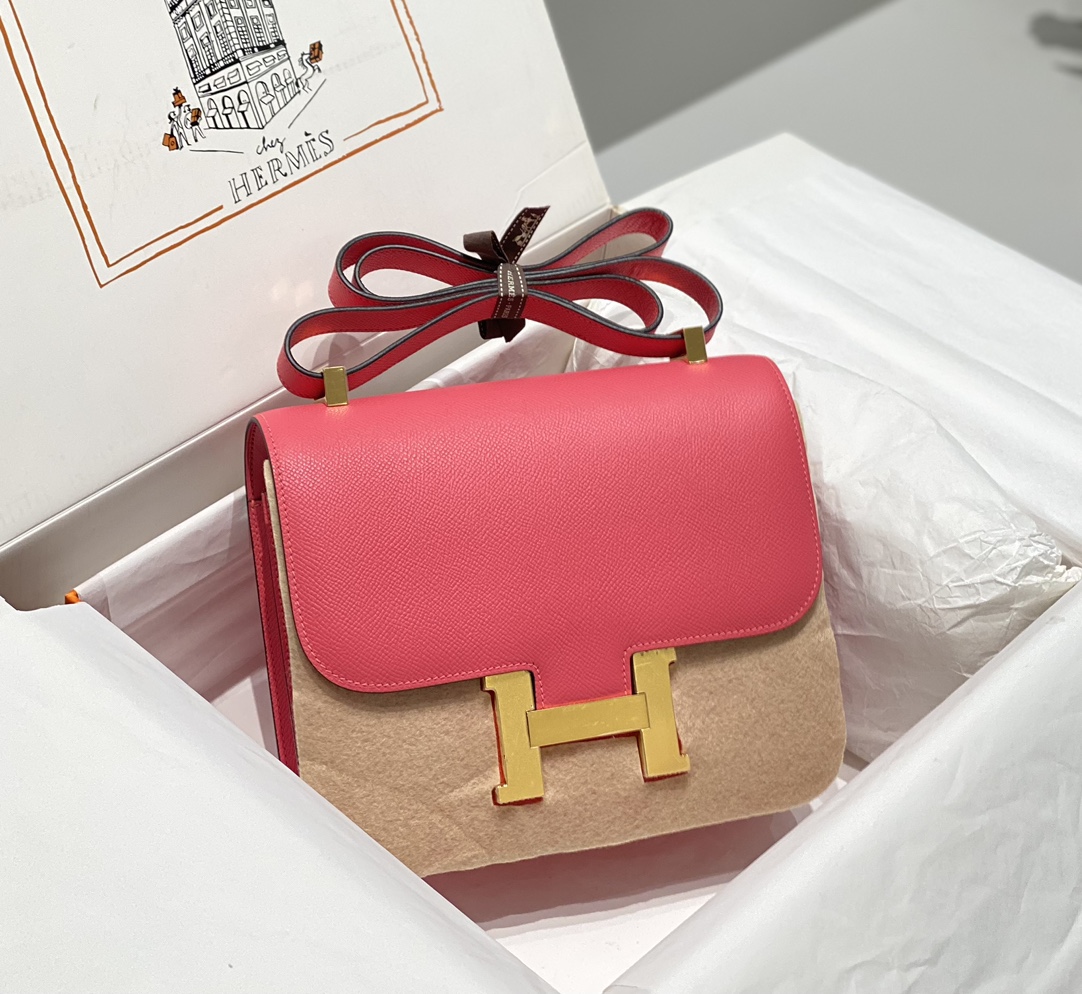 Hermes Constance 24cm Shoulder Bag In Rose Lipstick Epsom Leather